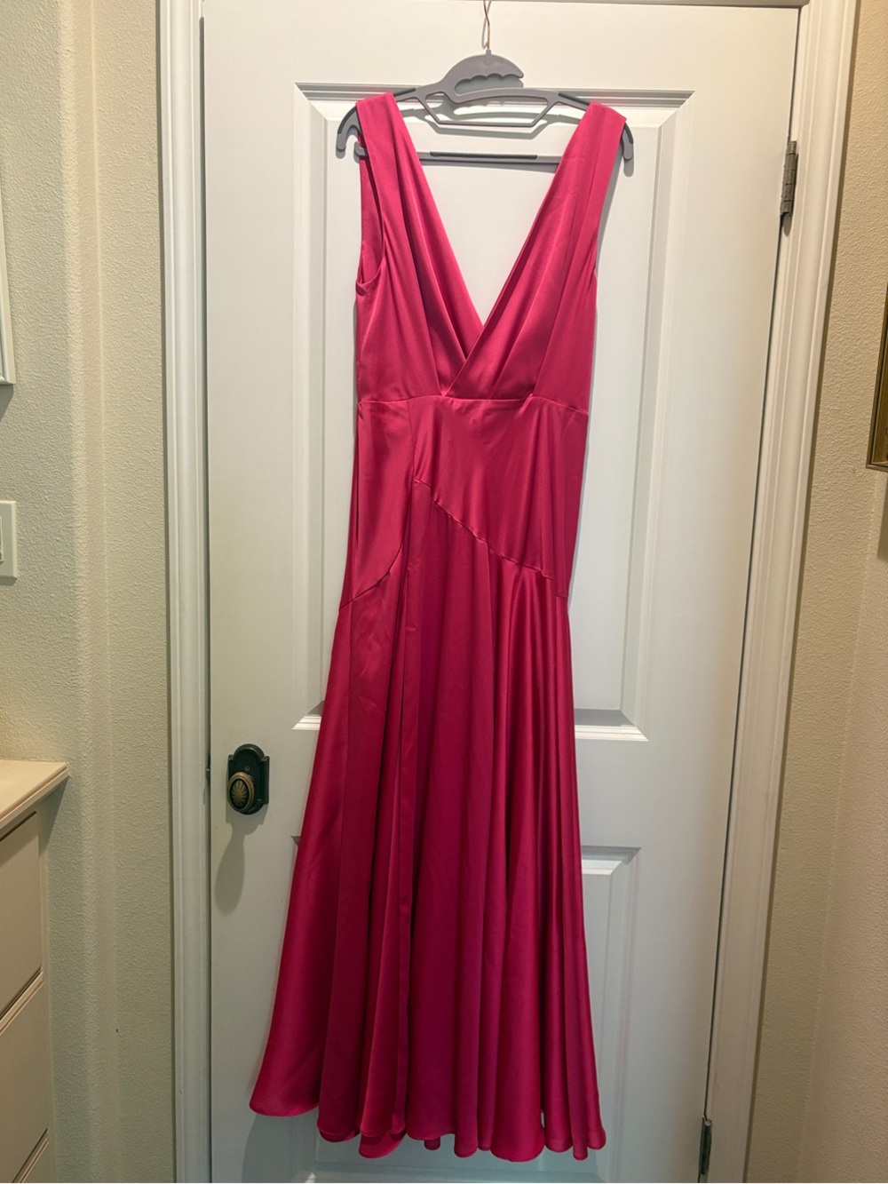 Frame and Partners Free People Hot Pink Satin V-Neck Maxi Dress